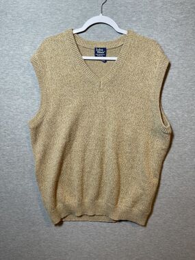 John Blair Men's LGE Tan Heather V-Neck Sweater Vest Acrylic Wool Blend